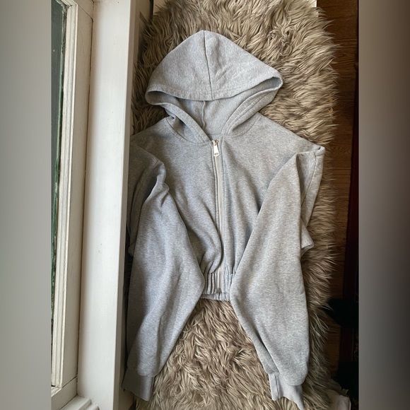 Gray Cropped Zipper Hoodie - Picture 2 of 6